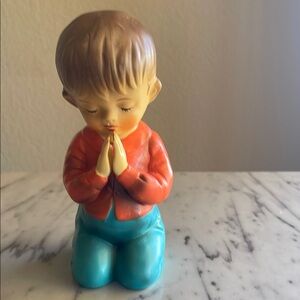 Charming Child Figurine in Orange and Blue